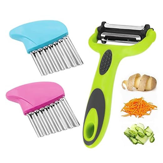 ORYIAH Cortador Ondulado Acero Inoxidable 2 Pcs Cortador Patatas con Pelador de Patatas para Las Patatas,Pepinos,Zanahorias,Frutas y Verduras