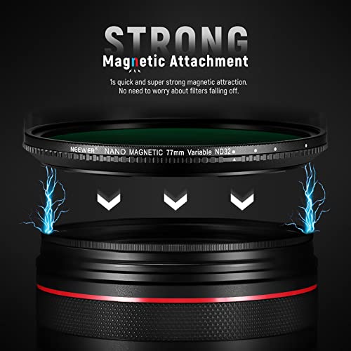 NEEWER 77mm Magnetic Variable ND Filter ND2-ND32(1-5 Stops) with Magnetic Adapter Ring, HD Adjustable Neutral Density Filter with Water Repellent Double Sided 30 Layer Coatings, No X Cross - Image 2