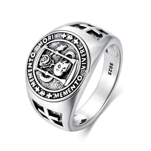 PROESS Memento Mori - Anillo de plata de ley 925 con diseño de calavera de reloj de arena, joyería Memento Mori para hombres y mujeres, regalo de Navidad, cumpleaños, talla 9