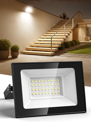 Litglobe 30W LED Floodlight Outdoor,3000LM Super Bright LED Security Lights,3000K Warm White Flood Lights Outdoor,IP66 Waterproof Outside Lights,Outdoor Light for Yard Garden Garage