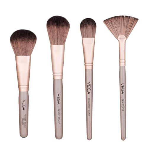 Image of Vega Foundation Brush, Fan Brush, Blush Brush & Powder Brush | Professional Face Makeup Brushes for Smooth Foundation, Blending, Contouring & Finishing | for Beginners & Experts | For Men & Women