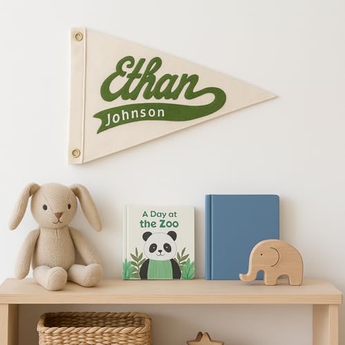 Custom Hand Embroidered Name Pennant Banner, Personalized Baby Name Canvas