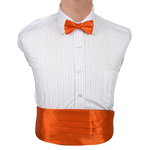 Dan Smith DIC1E01R Orange Red Solid Microfiber Tuxedo Cummerbund For Pretty Birthday Presents Cummerbund Matching Bow Tie