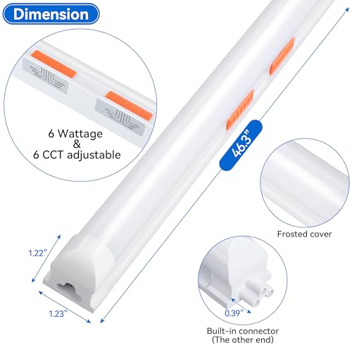 Image of 6-Pack LED shop lights 4ft, 3000k-6500k CCT adjustable,15W-40W adjustable Linkable shop lights frosted cover, 5,600LM T8 Integrated tube, Plug and Play LED ceiling lights for Garage,Workshop,basement