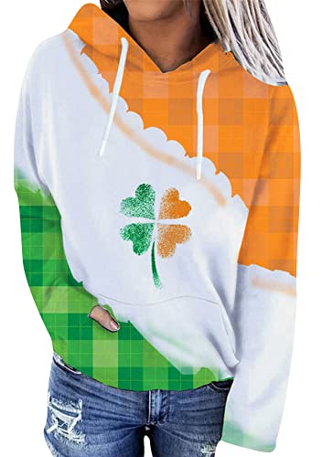 Image of Women's St. Patrick's Day Hoodie Sweatshirts Irish Stylish Shamrock Clover Print Casual Pullover Tops