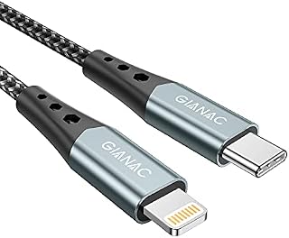 GIANAC USB C to Lightning Cable, iPhone Charger Cable 2M/6.6FT MFi Certified Nylon Braided PD Fast Lightning to Type C Charging Cable Lead Compatible with iPhone 12 11 Pro Max XR XS X 8 8 Plus-Silver