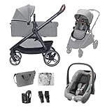 Maxi Cosi Zelia Select+, Passeggino Trio Con Seggiolino Auto, 0-4 anni (0-22 kg), Passeggino Neonato Con Chiusura Compatta a Una Mano, Navicella Reversibile, Seggiolino Auto CabrioFix S i-Size, Grigio
