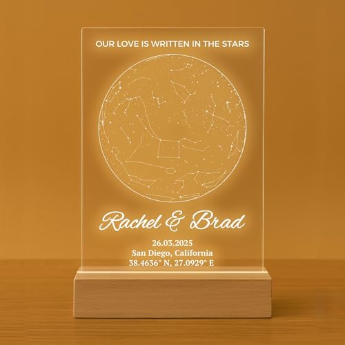 Custom Star Map by Date - Personalized Constellation Map Night Light Wedding Date Night Couple Gift Star Gifts for Him Custom Star Chart Anniversary, Christmas Gifts for Her, Thanksgiving Gifts - Thumbnail 2