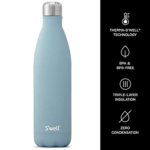 S'well Triple-Layered Vacuum-Insulated Stainless Steel Water Bottle, 25 Fl Oz/ 750 Ml, Aquamarine #TOP3