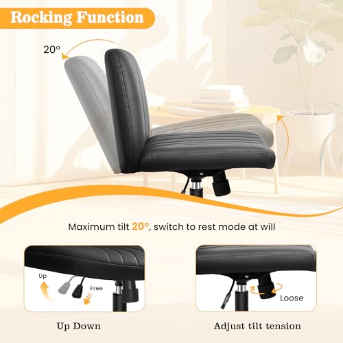 image for Brick Attic Wide Office Desk Chair, Armless Criss Cross Chair Leather 