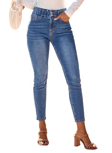 SHEWIN Jeans for Women 2026 Skinny Stretchy High Waisted Jeans Trendy Slimming Jeggings Full Length Denim Pants with Pockets Mist Blue Size 18