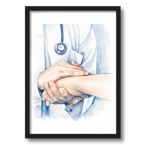 Image of ArtAction Healthcare Wall Frame Poster | Medical Art Decor for Clinic, Office & Hospital | A4 Size | Framed Doctor Patient Watercolor Art | Aesthetic Gifting for Medics & Nursing Staff