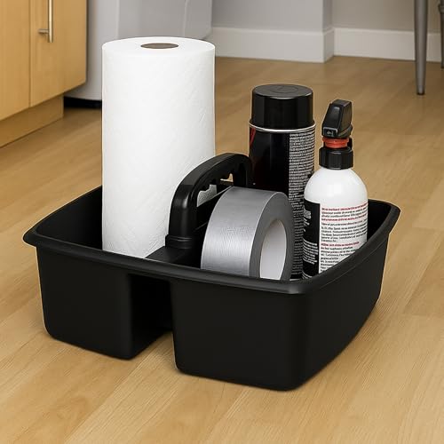 Image of Storex 2-Compartment Large Cleaning Caddy - Multipurpose Supply Organizer with Handle, Black, 6-Pack (00973E06C)