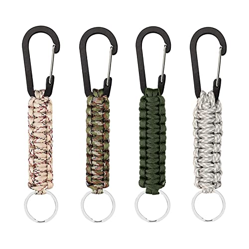 SUpoetry 4 Pièces Porte-clés en Corde Tressée, Mousqueton à Suspension Rapide, Porte-clés en Paracorde, Convient pour l'outil de Survie de sac à dos de Trekking de Camping en Plein Air Cover