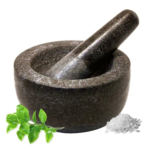 JADE TEMPLE 17023 TEMPLE Steinmörser mit Stößel im Set effektives und einfaches mörsern aus massivem Granit mit 13 cm Durchmesser und 7 cm Höhe Grau
