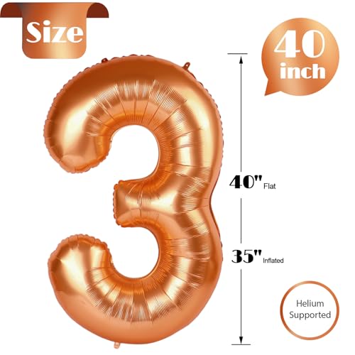 Image of Orange Number 3 Balloon 40 Inch, 3rd Birthday Celebration Supplies Women Men, 3 Balloon for Theme Party