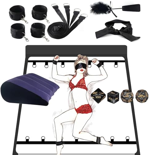 Sex Bondage Restraints BDSM Toys, Versatile Bed Restraints Couple Sex Toys with Straps Bondage Cuffs Blindfold Feather Kit,Sex Toys Bondage Gear & Accessories for Couples Game Sweater Yoga PK/26