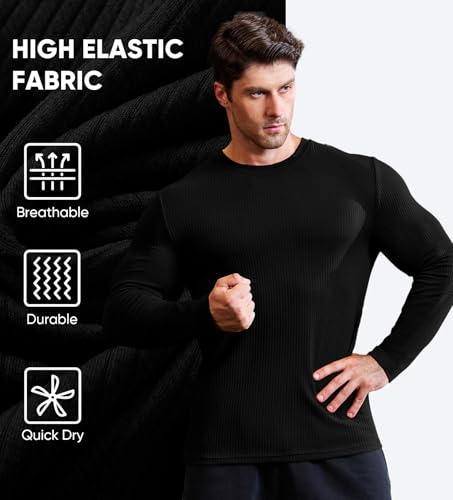 JMIERR Mens Long Sleeve Muscle T Shirts Casual Crewneck Knitted Longline Textured Tee Shirts for Gym Workout4
