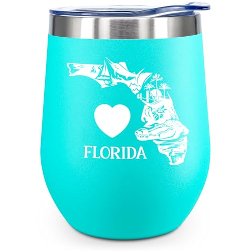 Love Florida 12 OZ Insulated Wine Tumbler,with Lid Vacuum Stainless Steel Coffee Mug,Unique Florida Themed Best Gifts for Friend Lover Wife Girlfriend,Idea for Women,Souvenirs (Mint)
