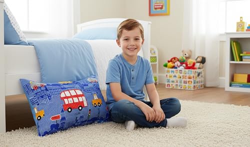 Image of Filymore Pillow Covers Pair of 2 Covers for Kids' Room, Super car Theme Girls, Boys | 240 TC Microfiber Soft & Skin Friendly Pillow Cases | Size (17 x 27 inch (Blue red and White).