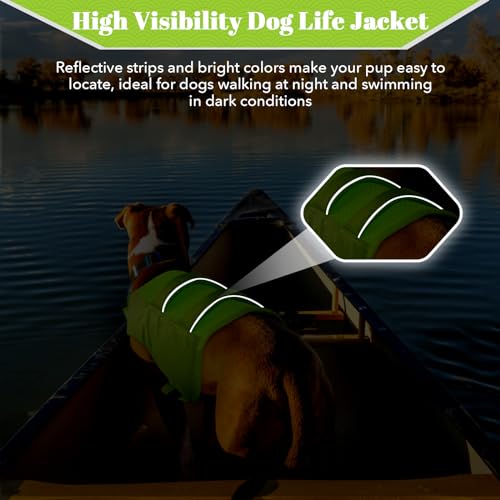 DENTRUN High Visibility Dog Life Jacket, Dog Life Vest for Swimming Boating Puppy Life Preserver Floatation Safety Pool Lake Reflective Float Coat Wetsuit & Rescue Handle for Small Dog, Green - Thumbnail 6