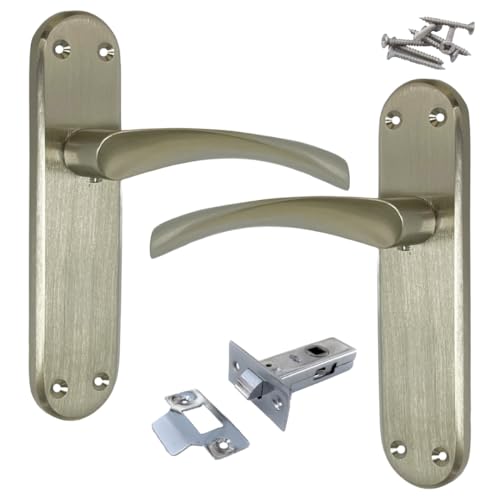 Image of Betley Butterfly London Astrid Twist Door Handle Pack, Satin Nickel, Lever on Backplate Latch Handles, 179mm x 40mm with Tubular Latch and Fixings