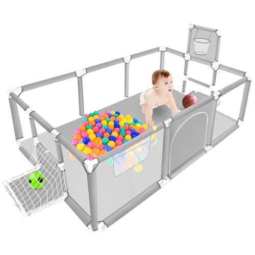 La Mejor Selección de Parques de juegos que puedes comprar esta semana. 42 Corralito para Bebé, Parque De Juegos Para Niños, 230 * 120 * 65cm,Valla de Malla Suave para Bebés, Segura y Antideslizante, Parque para Bebés (Gris, 230 * 120 * 65cm)