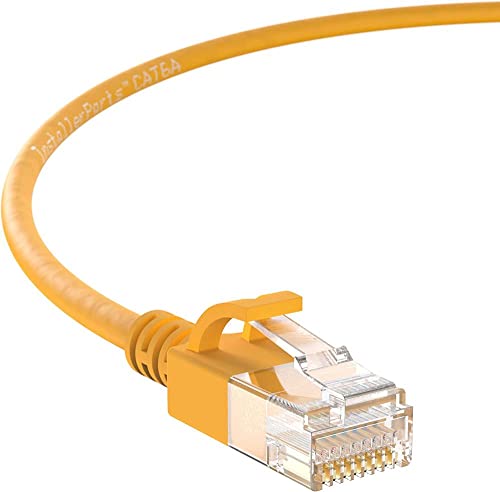 InstallerParts Ethernet Cable CAT6A Slim Cable UTP Booted 1 FT (20 Pack) - Yellow - Professional Series - 10Gigabit/Sec Network/High Speed Internet Cable, 550MHZ, 28AWG