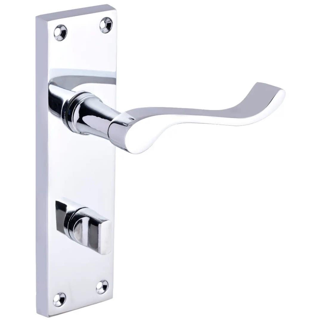 Designer Levers Polished Chrome - Victorian Scroll Lever Door Handles - 1 Pair - Bathroom Locking Door Handle - With Thumbturn