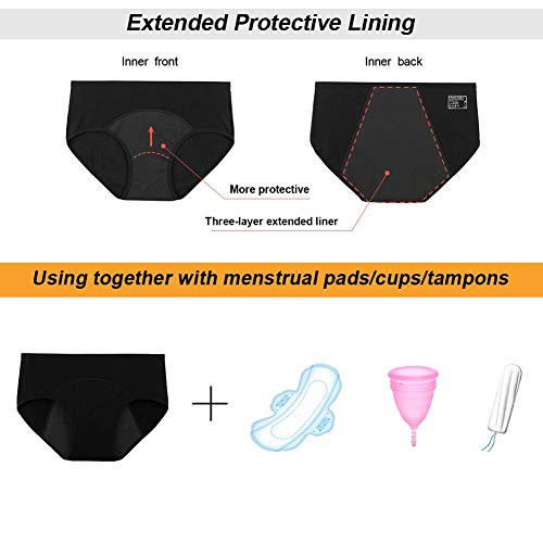 INNERSY Womens Period Leakproof Underwear Postpartum Menstrual Panties Incontinence Protective Briefs 3 Pack(X-Large, Black)