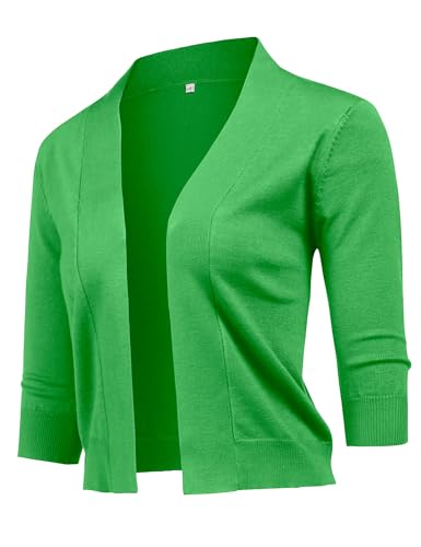 Image of URRU Women's Classic 3 /4 Sleeve Open Front Cropped Cardigan Sweater Lightweight Knit Short Shrugs