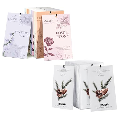 MYARO Scented Sachets Bag, 12 Pack Long-Lasting Scented Sachets for Drawers and Closet Home Air Freshener Sachet Packets Cedar Wood Sachets Smell Goods for Home Fragrance Sachet Potpourri Bags