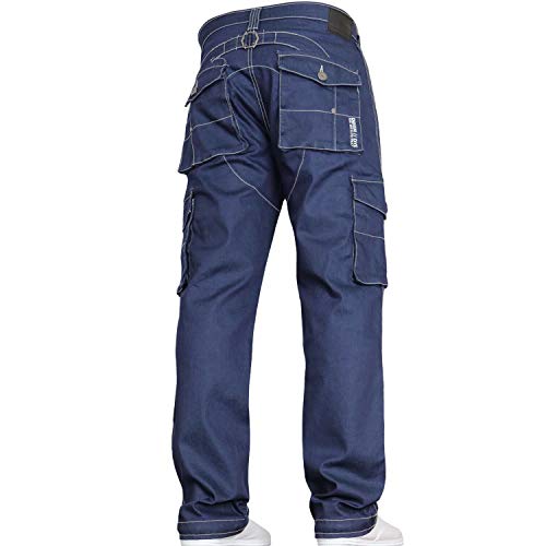 BZB Men's Loose Cargo Jeans Loose Cargo Pants with Multiple Pockets Casual Straight-Leg Jeans (Navy Blue,Medium)