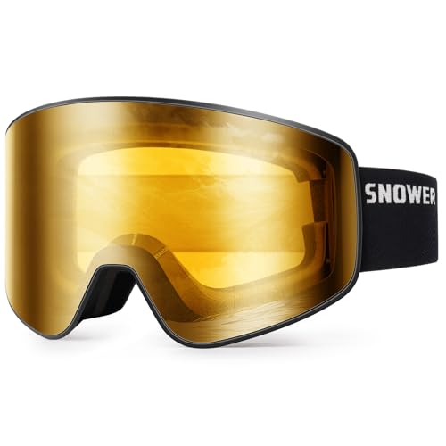 SNOWER Gafas de esquí, lentes intercambiables antivaho, protección UV, OTG HD, gafas de snowboard para hombres y mujeres adultos
