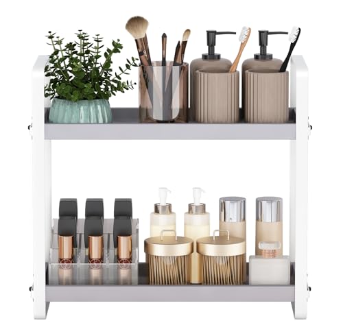 Image of HNRLOY Bathroom Counter Organizer,Bathroom Countertop Organizer,Counter Shelf,Countertop Storage,Organization and Storage,Makeup Shelf,Sink Caddy(Grey 2 Tier)