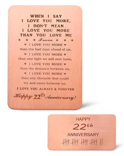 MagEnergy 22 Year Anniversary Card Gifts for Him Handmade Copper Love Card for Husband Romantic 22th Anniversary Card for Wife 22th Wedding Wallet Card Gift
