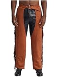 Lorilida Mens Suede Fringe Motorcycle Chaps Adjustable Cowboy Wester Riding Biker Vintage Chap Pants Brown Large