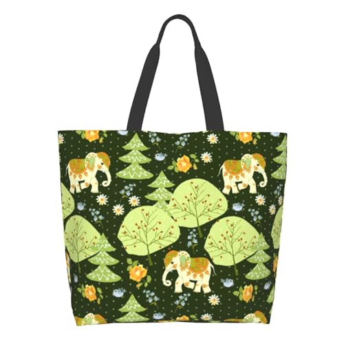 Cafl Cute Elephants Shoulder Bag Magical Elephant Tote Bag Large Reusable Eco-friendly Shopping Bags Portable Storage Handbag Convenient Shoppers for Gym Beach Travel Shopping