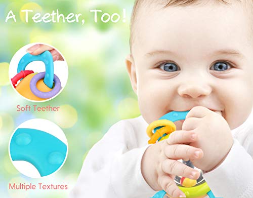 Zooawa Baby Rattles Teething Toys, 10pcs Baby Grab and Spin Handle Rattle Shaker Early Educational Ring Rattle Teether Gift Set for Infant, Newborn Baby, Toddler, Boy, Girl - Colorful - Thumbnail 5