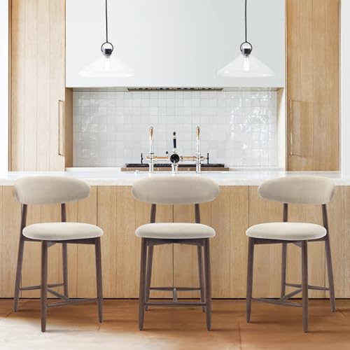 COLAMY Counter Height Bar Stools Set of 3, Kitchen Bar Stools with Back, Mid Century Modern...