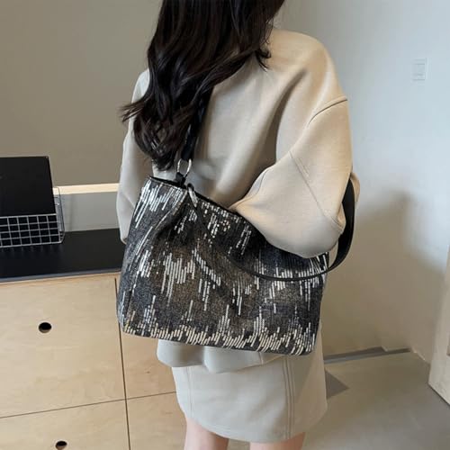 Sequin Purse Sparkly Denim Sequin Purse Tote Bags Shoulder Bag with Zipper Trendy Ideal Gifts for Women Girls3