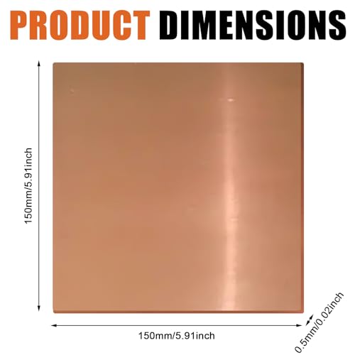 Kupferplatten, 2 Stück 99% Reines Kupferblech Dicke 0.5mm, Rot Kupferblech, DIY Kupfer Metallplatte für Metallhandwerk, Schmuckherstellung, Leiterplattendruck und Mehr(150 mm x 150 mm x 0.5 mm)