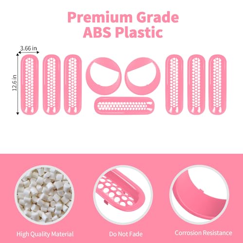 Image of Mesh Grille Grill Insert+Headlight Turn Light Cover Trim Fit for 2007-2018 Jeep Wrangler JK JKU(Pink,Style A)