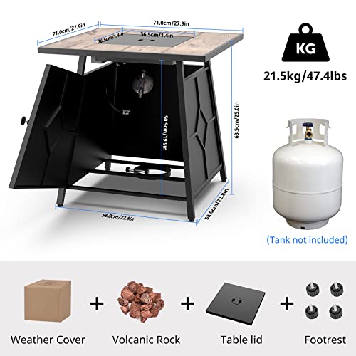 Otsun Outdoor Patio 28'' Propane Fire Pit Table, 50000 Btu Gas Fire Table With Weather Cover, Lid, And Volcanic Rock, Pulse Ignition System, Stainless Steel #TOP6