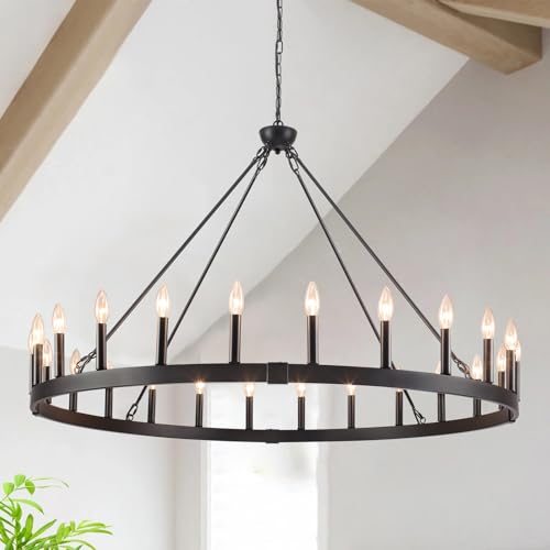 Rviezza 24-Light Black Wagon Wheel Chandelier Farmhouse, 48" Extra Large