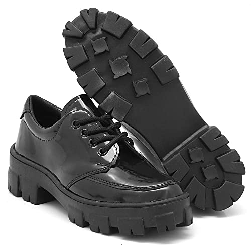 Sapato Plataforma Feminino Oxford Verniz GUGI 402ES Cor:Preto;Tamanho:37;Gênero:Feminino