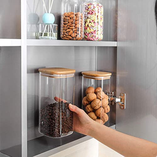 Image of Glass Food Storage Jars With Bamboo Lids 1500Ml,Wide Mouth Lid Jar For Home Kitchen,Flour,Sugar,Coffee,Pasta,Oats,Grains,Cookies,Snacks set of 6(6, SQUARE BAMBOO LID GLASS JAR 1500 ml -)