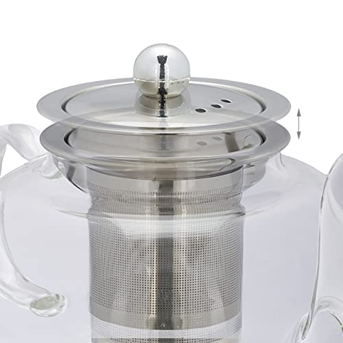 Relaxdays Tetera con Infusor, 600 ml, Vidrio Borosilicato, Acero Inoxidable, Jarrita Té a Granel, Transparente/Plateado - Imagen 8