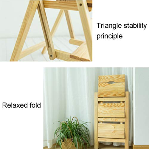 Escalera plegable de madera maciza de 3 niveles con diseño compacto 4