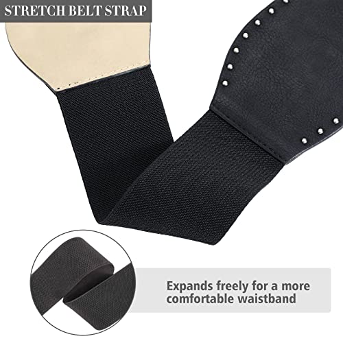 Women's Wide Stretchy Belts Chunky Belts Studded Western Elastic Belt for Women Cowboy Faux Leather Belt for Dresses3